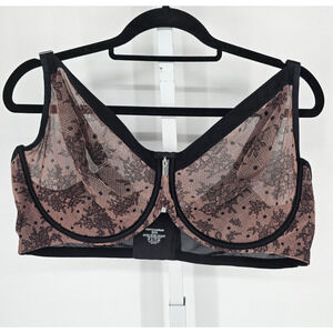 Curvy Couture Womens Sz 46DDD Unlined Full Figure T Shirt Bra Sexy Beige Lace